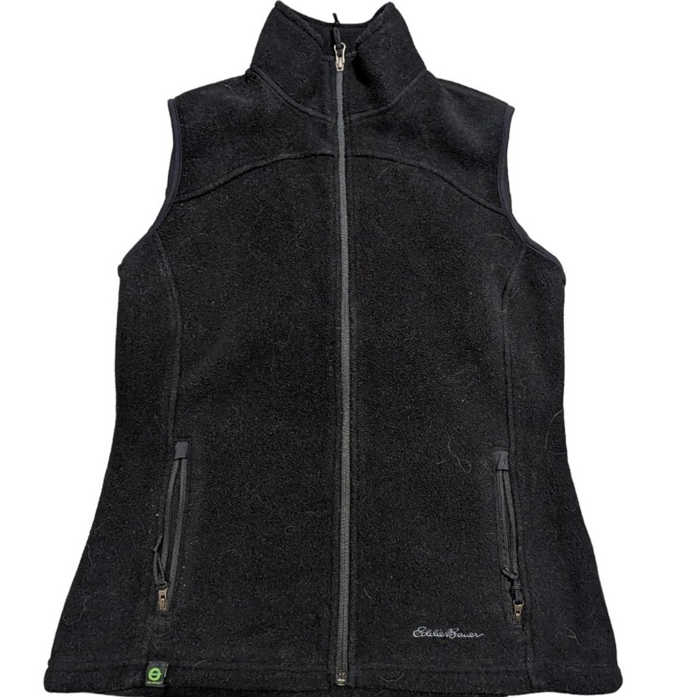 Eddie Bauer Women's Black Fleece Vest - Polartec Zip Up w/Pockets Size Small